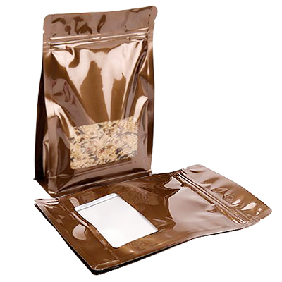 Bronze Box Bottom Zipper Pouches w Window Bronze Box Bottom Zipper Pouches w Window