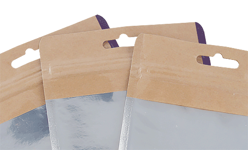 Kraft pouch euro die cut hang holes Kraft pouch euro die cut hang holes