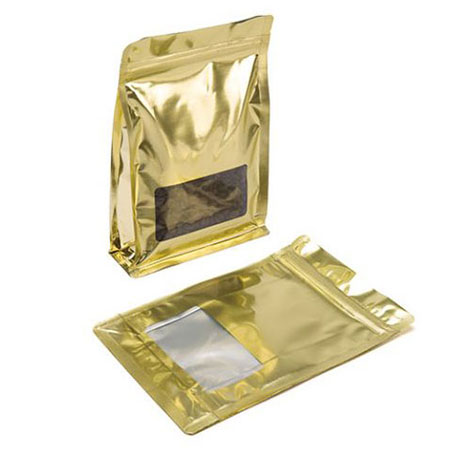 Gold Box Bottom Zipper-Pouches w Window Gold Box Bottom Zipper-Pouches w Window