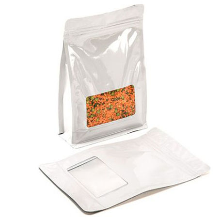 White Box Bottom Zipper Pouches w Window White Box Bottom Zipper Pouches w Window