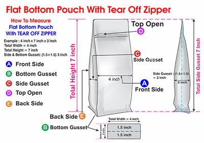 How to measure a Flat Bottom Pouch With Tear Off Zipper How to measure a Flat Bottom Pouch With Tear Off Zipper
